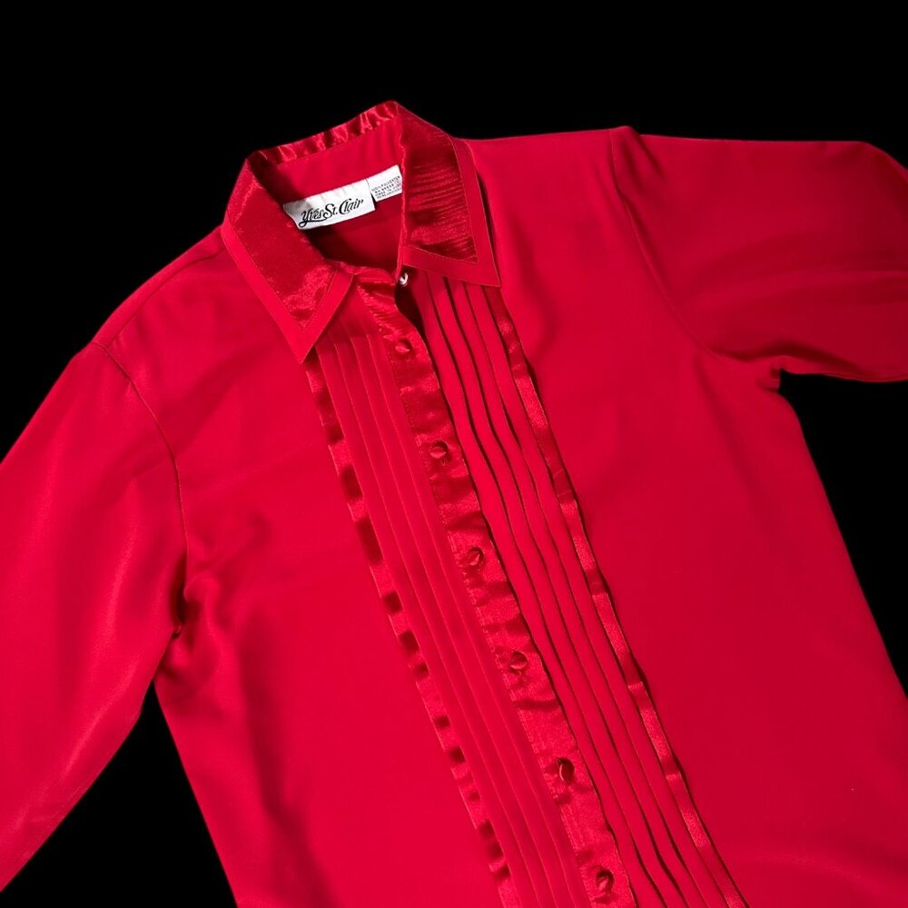 Vintage Red Button Up Blouse Size 8 Yves St Clair Womens Long Sleeve Korea 80s